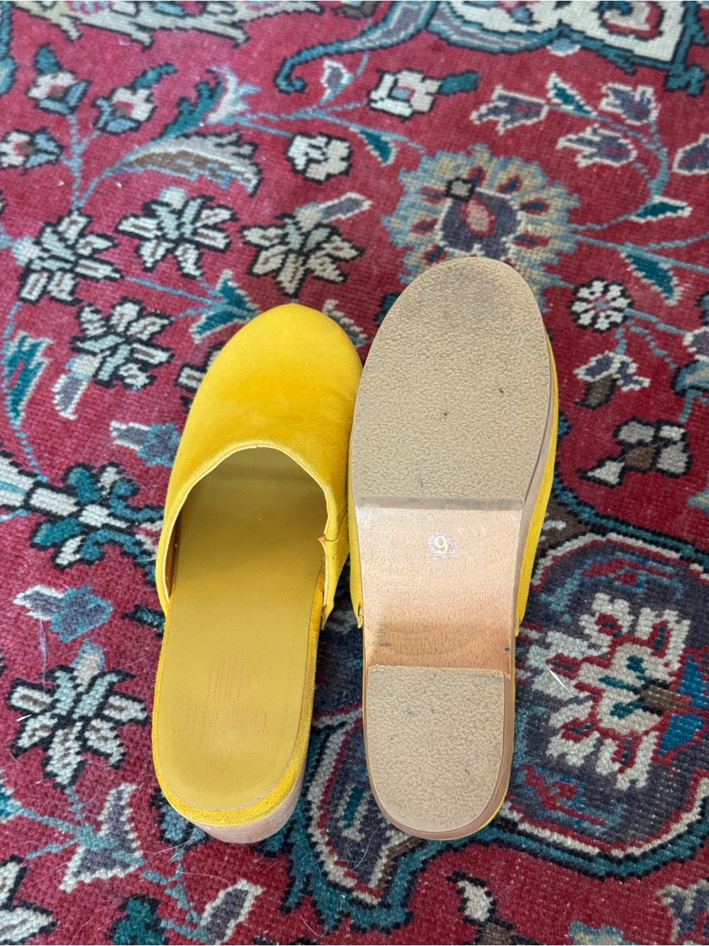 Charlotte Stone Yellow Suede Wood-Heel Clogs - Picture 5 of 5